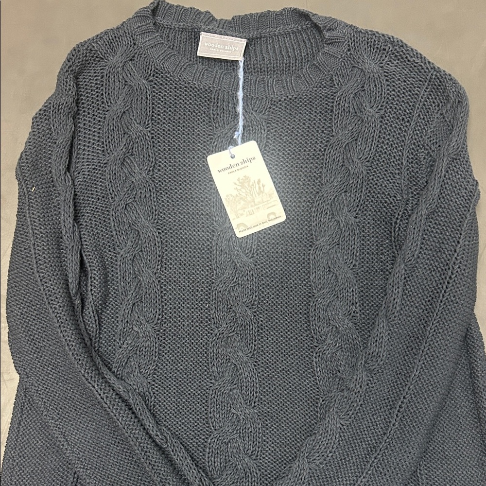 Wooden Ships Michaela Cable Crew Cotton Sweater - Inky Night